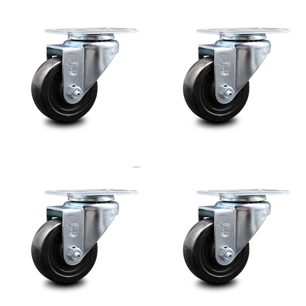 3.5 Inch Hard Rubber Wheel Swivel Top Plate Caster Set